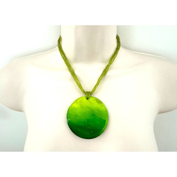 OMBRE GREEN MOON SHELL‎ NECKLACE Jewelry Beaded Crystals Wedding Evening Party - Picture 1 of 3